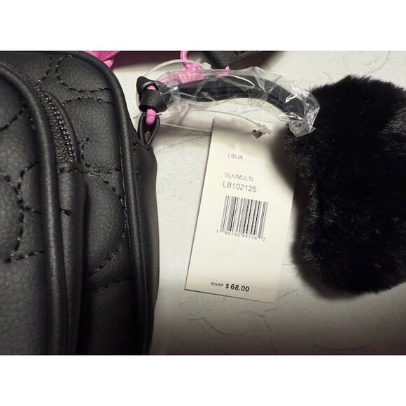 LUV BETSY JOHNSON BLACK QUILTED CROSS BODY WITH GUITAR STRAP - NWT - Picture 2 of 5